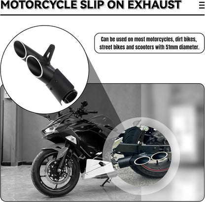 38mm-51mm Slip on Exhaust Tips, 1.5-2" Motorcycle Muffler Tip Pipe with Dual Outlet for Kawasaki Ninja 400 Z650 ZX6R10R, for Honda CBR 500 300R, for Yamaha FZ1 250 300
