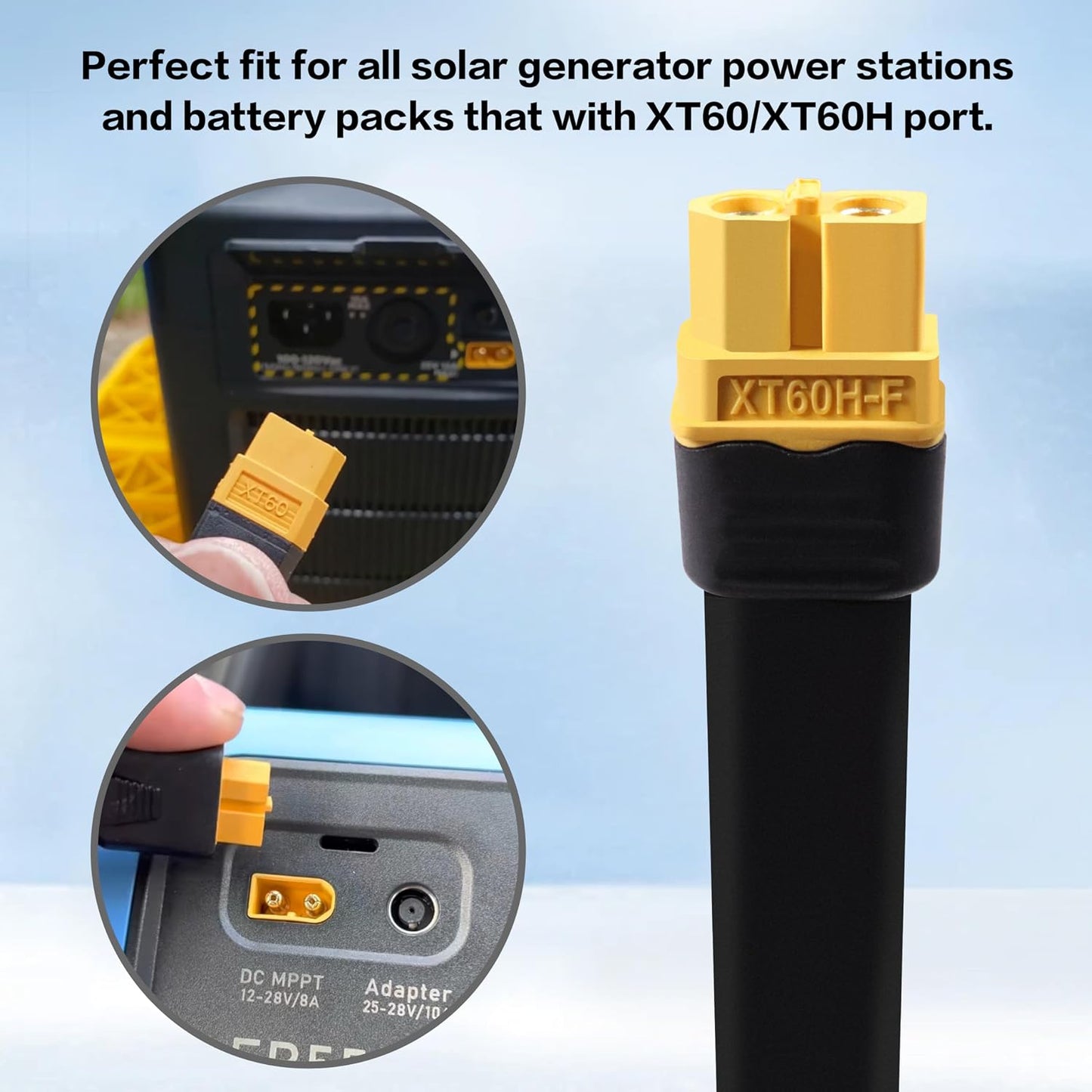 12AWG 10FT Solar to XT60 Charge Extension Cable for Solar Panels Portable Power Stations Solar Connector to XT60H Cables