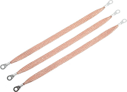 11.4'' Braided Ground Strap Automotive Tinned Copper Ground Strap with 1/4" Terminal Lugs 3pcs