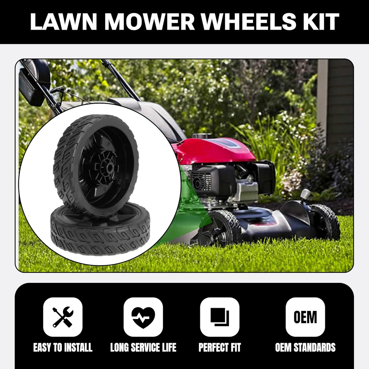 8" Lawn Mower Rear Wheel Replace 42710-VR8-N00ZA for Honda HRN216 VKA, HRN216 VKAA, HRN216 VLA, HRN216 VLAA, HRN216 VYA, HRN216 VYAA, HRR2169 VKA (2 x Rear Wheels)