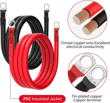 4 AWG Battery Cable 4 Gauge Battery Wires with 3/8 terminals Power Inverter Cables for Solar Boat Marine RV Car (5FT, 1 red+1 black cable)