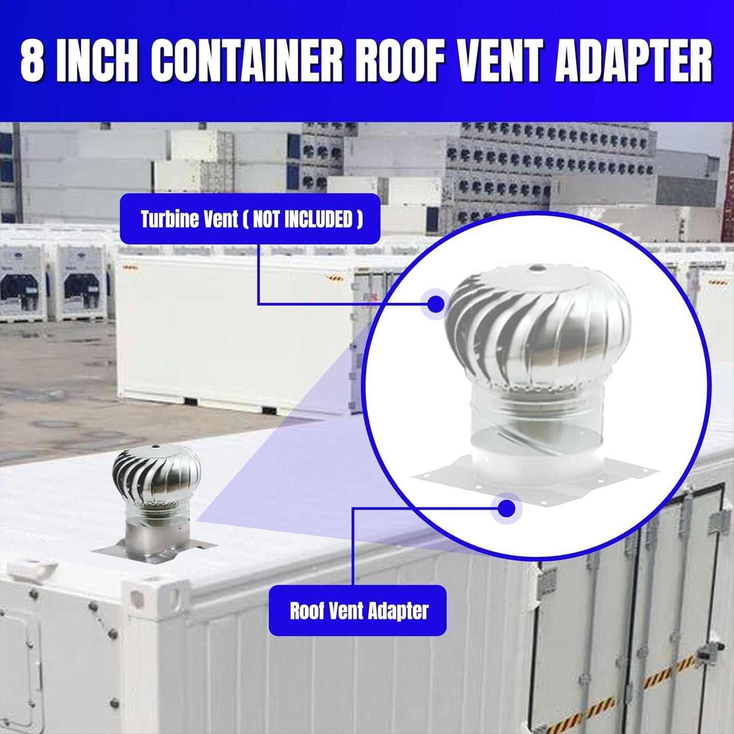 8 Inch Shipping Container Roof Vent Adapter 8" for Whirlybird Turbines, Round Chimney Caps and Corrugated Roof Window Vents, 2 Pack, Silver
