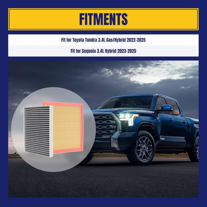 Engine and Cabin Air Filter for Toyota Tundra 3.4L Gas Hybrid 2022-2025, for Sequoia 3.4L Hybrid 2023-2025 Replace 17801-F4010 871390-C010
