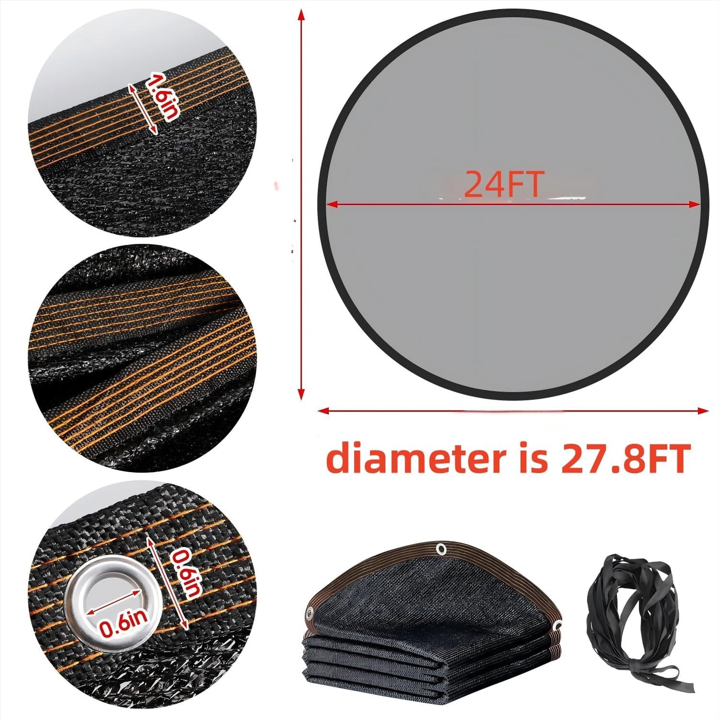 Pool Leaf Net Cover 24 ft Round, Fine Mesh Leaf Net for Above Ground Pool, Winter Pool Cover 24 ft Round Above Ground with 96FT Rope,Cover Size: 27-Feet Dia