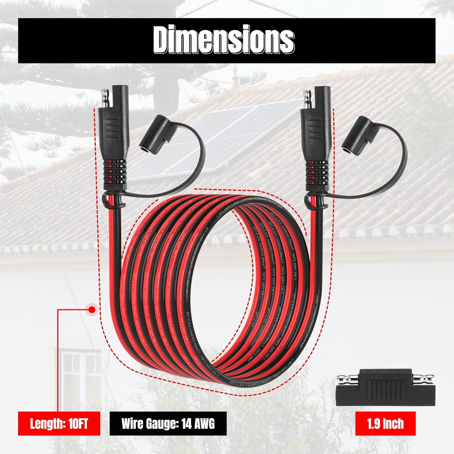 10FT 14AWG SAE Extension Cable, 14 AWG SAE Quick Disconnect Wire Harness 14 Gauge with Polarity Reverse Adapter for Solar Panel RV Battery Automotive and Marine Applications (14AWG 10FT)