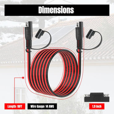 10FT 14AWG SAE Extension Cable, 14 AWG SAE Quick Disconnect Wire Harness 14 Gauge with Polarity Reverse Adapter for Solar Panel RV Battery Automotive and Marine Applications (14AWG 10FT)
