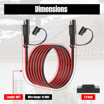 10FT 14AWG SAE Extension Cable, 14 AWG SAE Quick Disconnect Wire Harness 14 Gauge with Polarity Reverse Adapter for Solar Panel RV Battery Automotive and Marine Applications (14AWG 10FT)