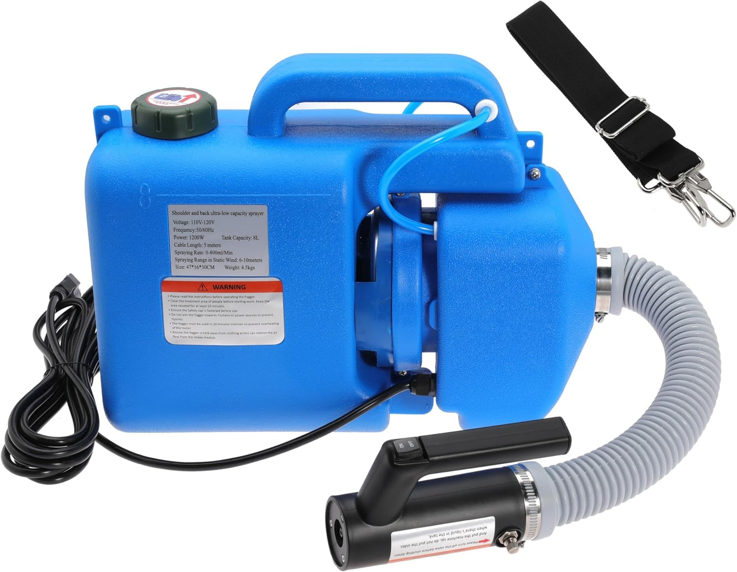 8L (2 Gallon) Electric ULV Fogger Machine Portable Mist Cold foggers Adjustable Flow Rate Atomizer Sprayer for Indoor and Outdoor Use