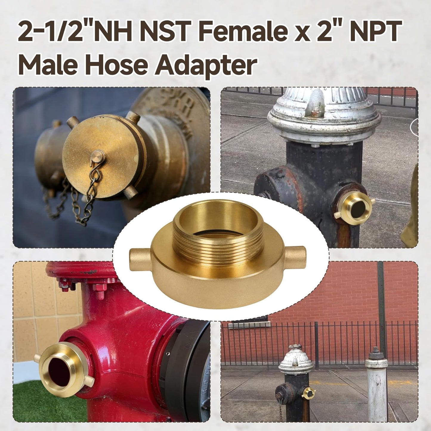 2-1/2" NH NST Female x 2" NPT Male Fire Adapter, Brass Fire Equipment for Hose or Hydrant with Pin Lugs, 2 PCS