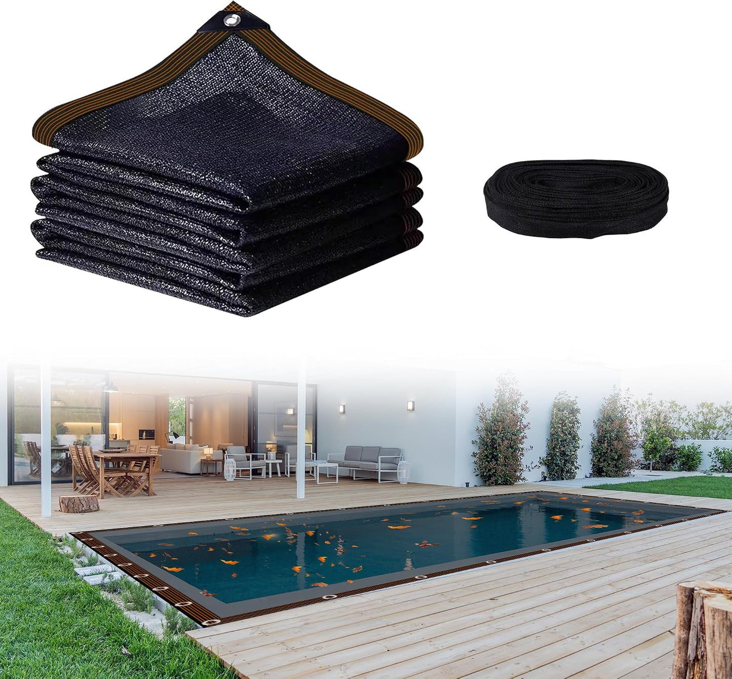 Pool Leaf Net Cover 15x30 Oval Above Ground, Black Mesh Swimming Pool Net Cover with Winch & Cable, Heavy-Duty Tear Resistant UV-Protected Weatherproof (Black, Oval-15FTX30FT)