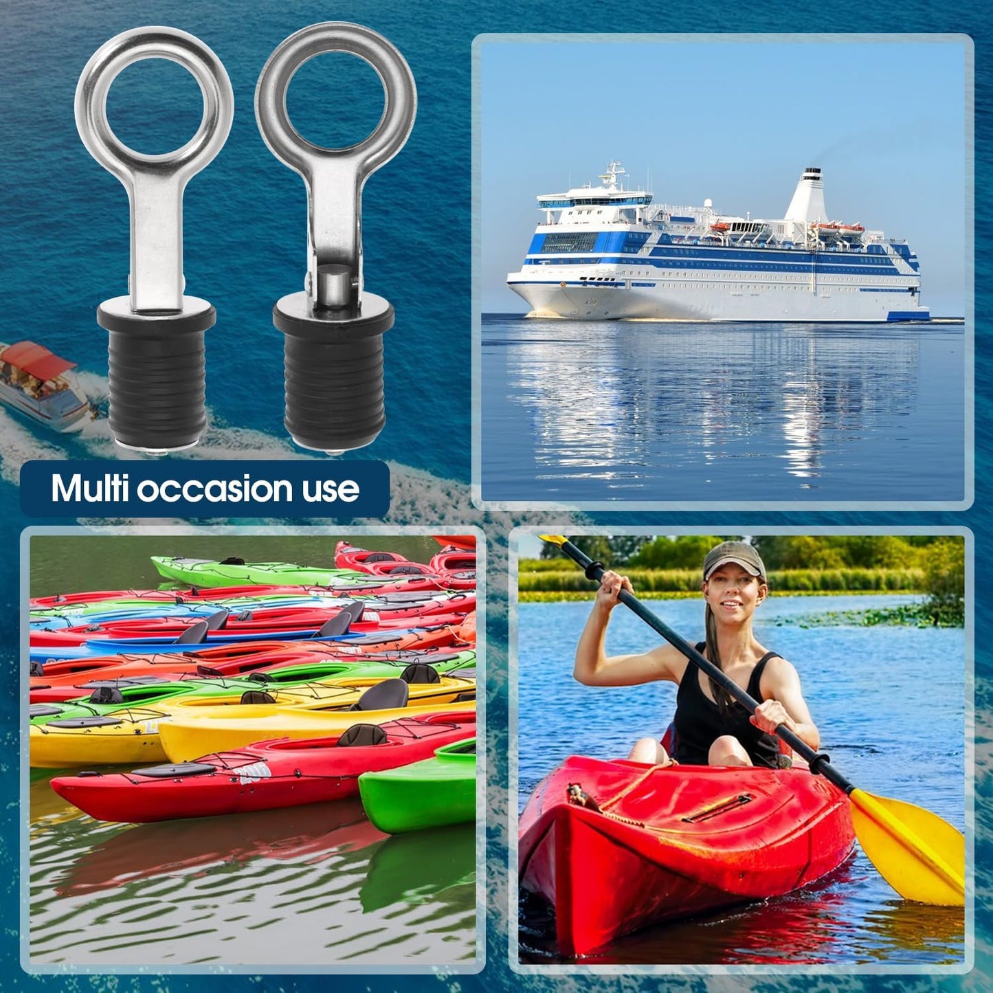 2 Pcs Boat Plug Snap Handle Boat Drain Plug Rubber Plugs with Brass/Stainless Steel Handle Marine Twist Plug Boat Accessories