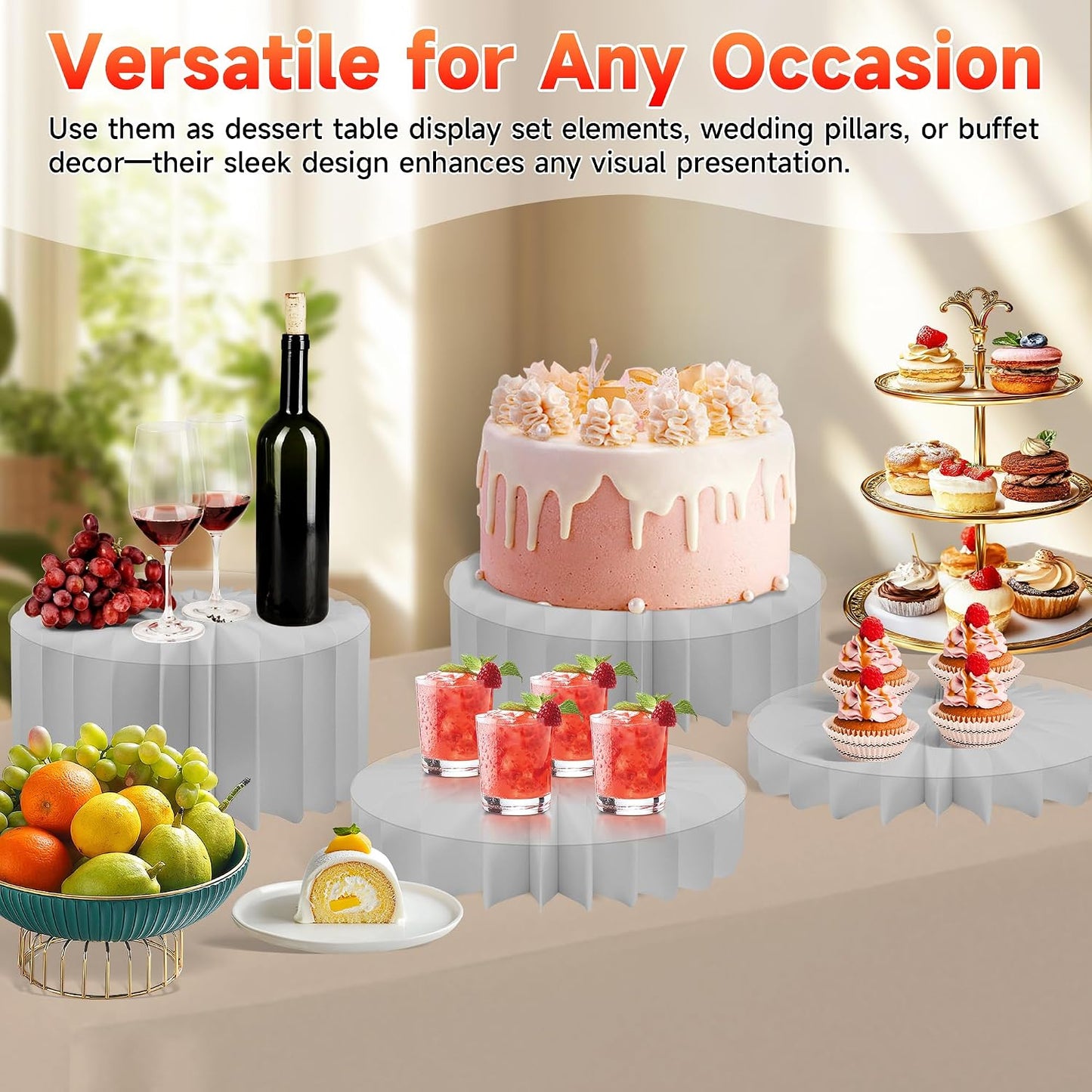 4-Pack Buffet Risers |Food Risers for Buffet Table,Black able Acrylic Risers Display Stands for Party | Cake Stand for Wedding, Birthday & Festive Tables (sliver, 4 park)