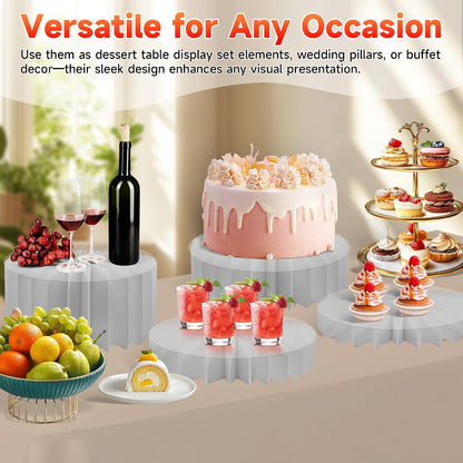 4-Pack Buffet Risers |Food Risers for Buffet Table,Black able Acrylic Risers Display Stands for Party | Cake Stand for Wedding, Birthday & Festive Tables (sliver, 4 park)