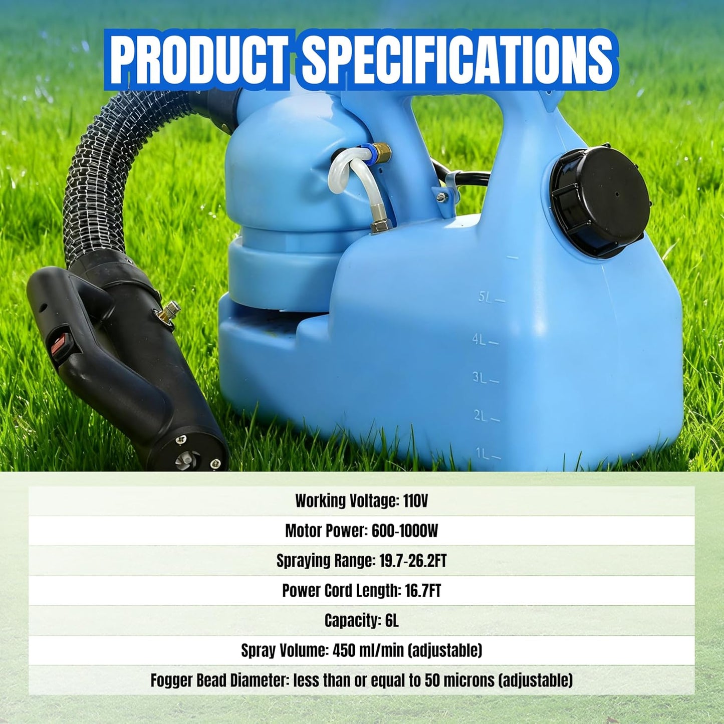 6L (1.58 Gallon) Electric Sprayer ULV Fogger Machine, 1200W Portable Fogger Sprayer with Adjustable Spray Volume Particle Size, for Indoor Outdoor Use in Home, Garden, Yard, Farm