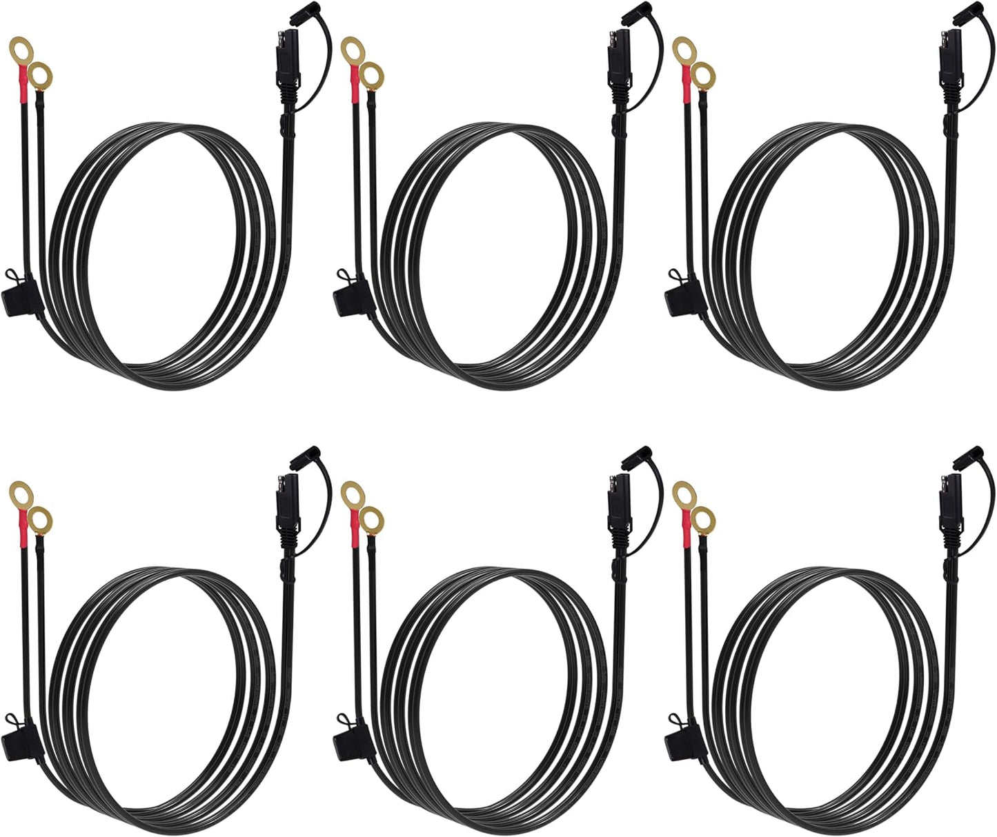 5FT 18AWG SAE Extension Cable, SAE Battery Charger Cord 18 AWG, 2 Pin Quick Disconnect SAE to O Ring Terminal Harness Extension Cord for Solar Batteries Cars Motorcycles, 2pcs