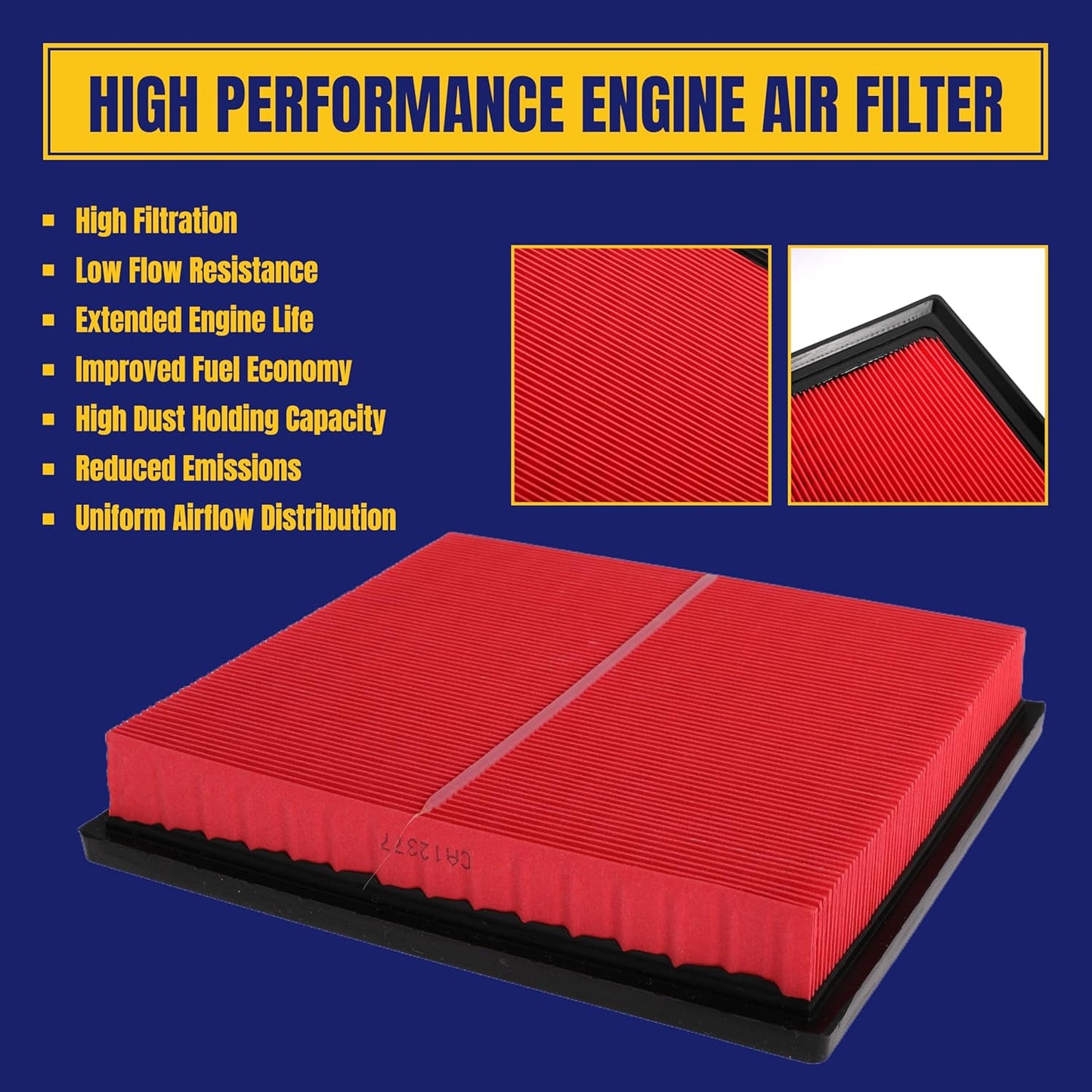 CA12377 Engine Air Filter Fit for Toyota Avalon19-22 Camry Gas 2018-2024 RAV4 20-24 Highlander 20-24 Lexus NX250 22-24 ES35019-24 Not Fit for Hybrid Replace 17801-25020 17801-F0050, 1 Pack