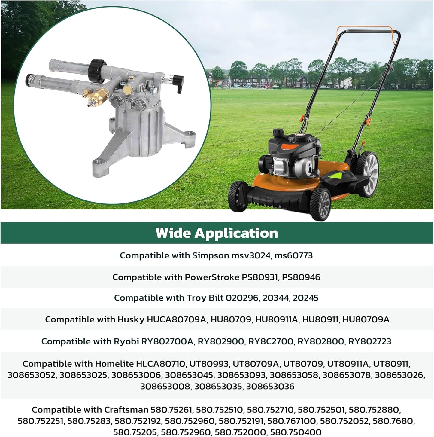Replacement RMW22G24-EZ-SX Pressure Washer Pump Head Left Handed Pump 7/8" Shaft Power Washer Pump with Thermal Relief Valve, Easy Start Valve, 2400 PSI, 2.2 GPM Compatible with RMW2.2G24EZSX