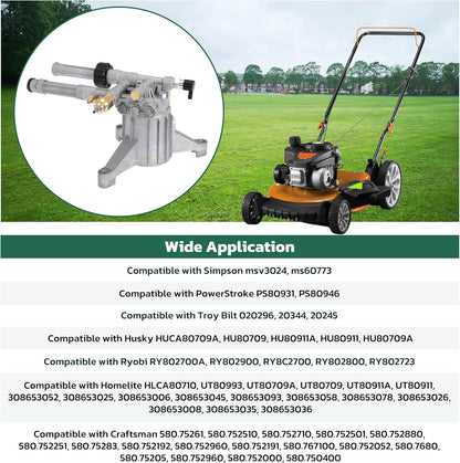 Replacement RMW22G24-EZ-SX Pressure Washer Pump Head Left Handed Pump 7/8" Shaft Power Washer Pump with Thermal Relief Valve, Easy Start Valve, 2400 PSI, 2.2 GPM Compatible with RMW2.2G24EZSX
