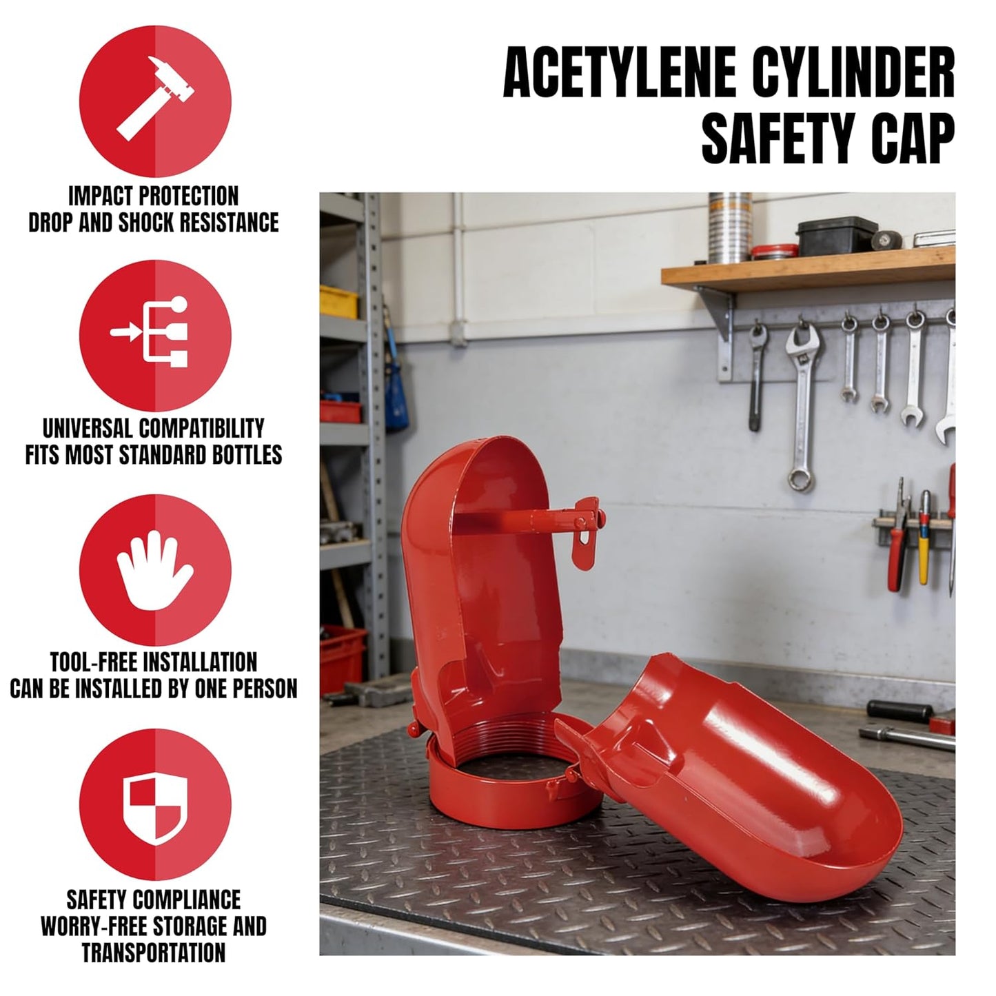 Acetylene Gas Cylinder Regulator Safety Cap Protector 3-1/8” x 11 High Pressure Gas Cylinder Tank Valve Protection Cap, Fall-Proof Steel Gas Cylinder Cap for Storage Transport