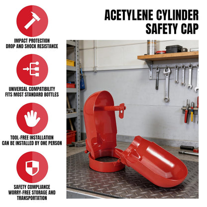 Acetylene Gas Cylinder Regulator Safety Cap Protector 3-1/8” x 11 High Pressure Gas Cylinder Tank Valve Protection Cap, Fall-Proof Steel Gas Cylinder Cap for Storage Transport