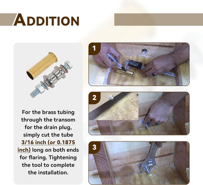 1 inch Drain Tube Flaring Tool, 1" Flanging Tool Kit for Boat Transom with 3 x 1 inches Brass Drain Tube