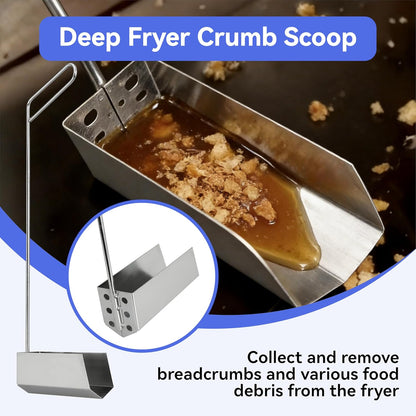 1PCS Deep Fryer Crumb Scoop, V-Shaped Fryer Strainer Crumb Scoop 750°F Heat-Resistant with Long Handle Drain Holes for Commercial Fryers Oil Filtration and Crumb Cleaning