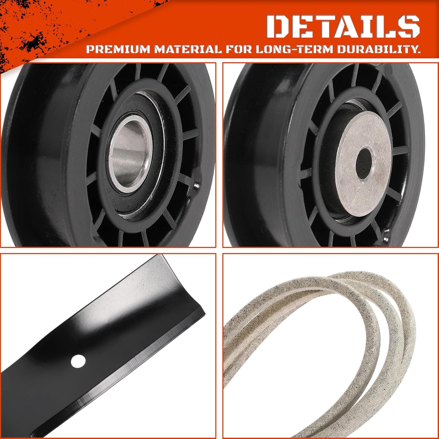 Idler Pulley and Blade Repair Kit for LC221A LC221AH 22" AWD Walk-Behind Mowers, Includes 587969201 587973001 587969201 Pulleys, 580364609 Drive Belt and 586859604 Blade(White Belt, with Blade)