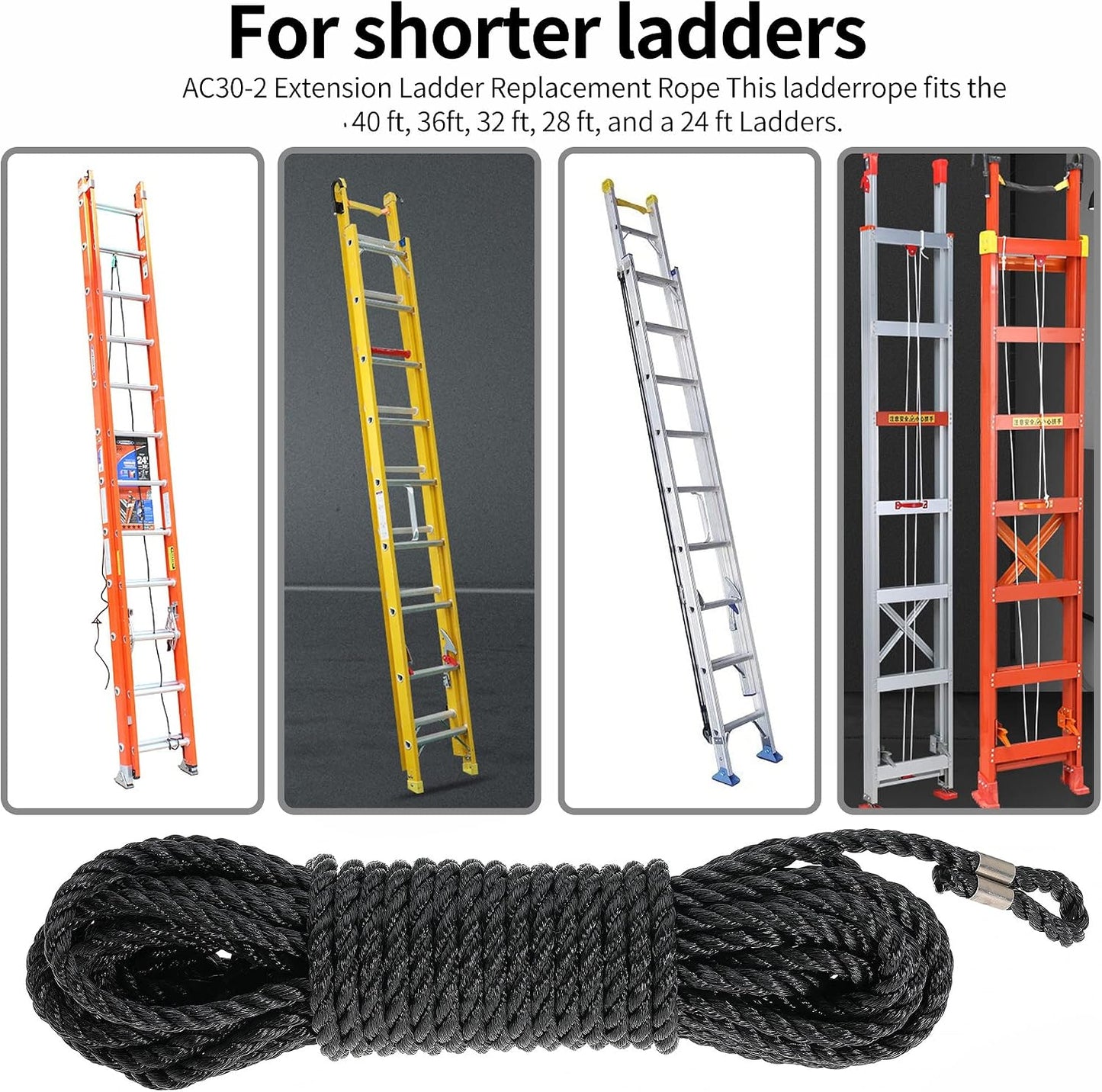 Extension Ladder Replacement Rope, Extension Ladder Rope Replacement，Replacement Ladder Rope & Pulley Kit Compatible with Werner Extension Ladders (2)