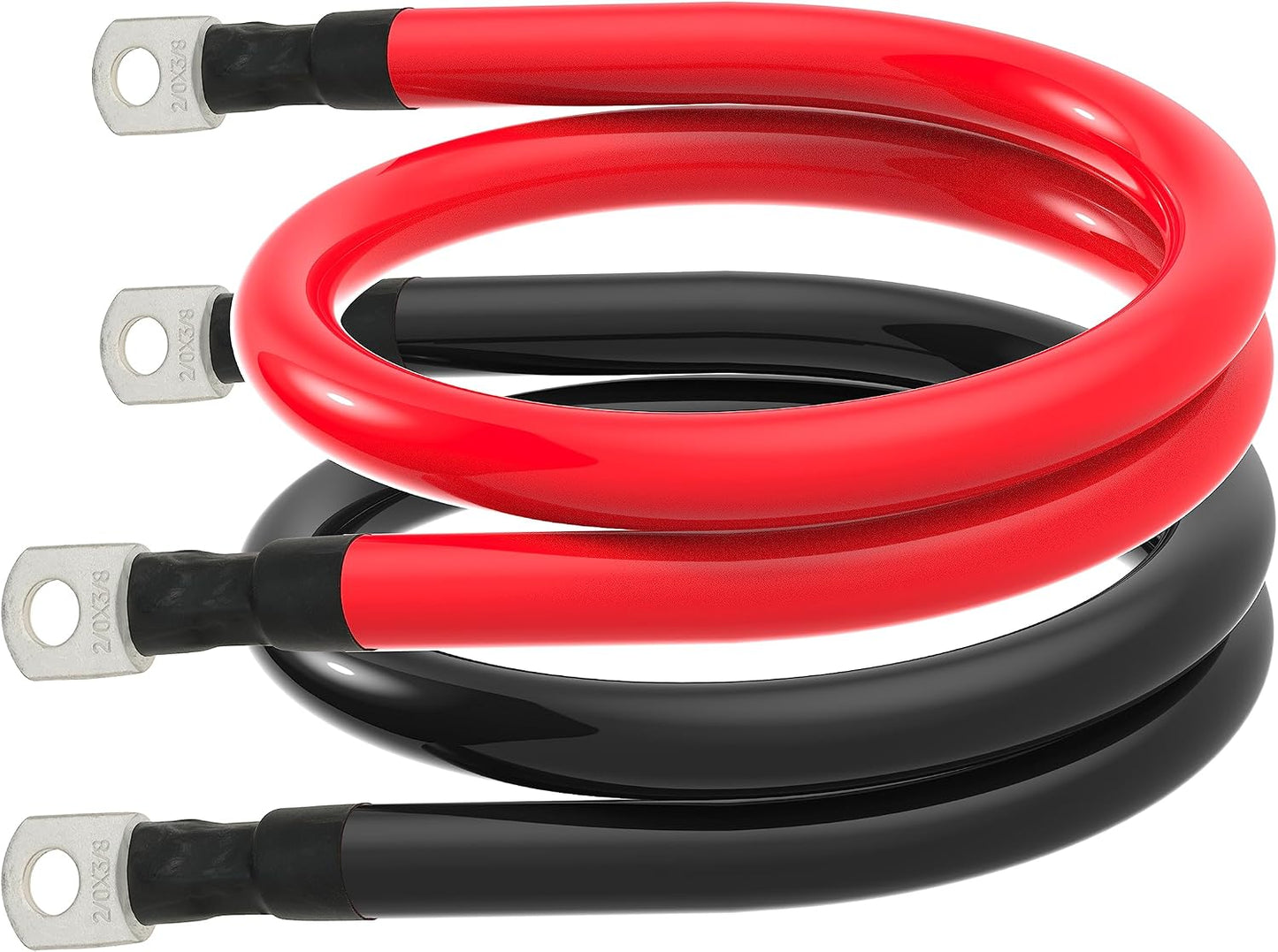 2/0 AWG Battery Cable 2/0AWG Gauge Battery Inverter Cables for Automotive Solar Marine Boat RV Car Motorcycle (2/0 AWG, 2FT, 3/8")