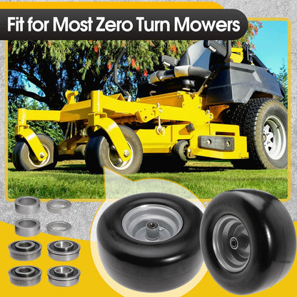 13x6.50-6" Lawn Mower Flat Free Front Wheel Tire, Solid Smooth Tire for Cub Cadet for Toro Zero Turn Lawn Mower with 5.5"-7.5" Center Hub and 3/4" 5/8" 1/2" Precision Bearings (Silver-2pc)