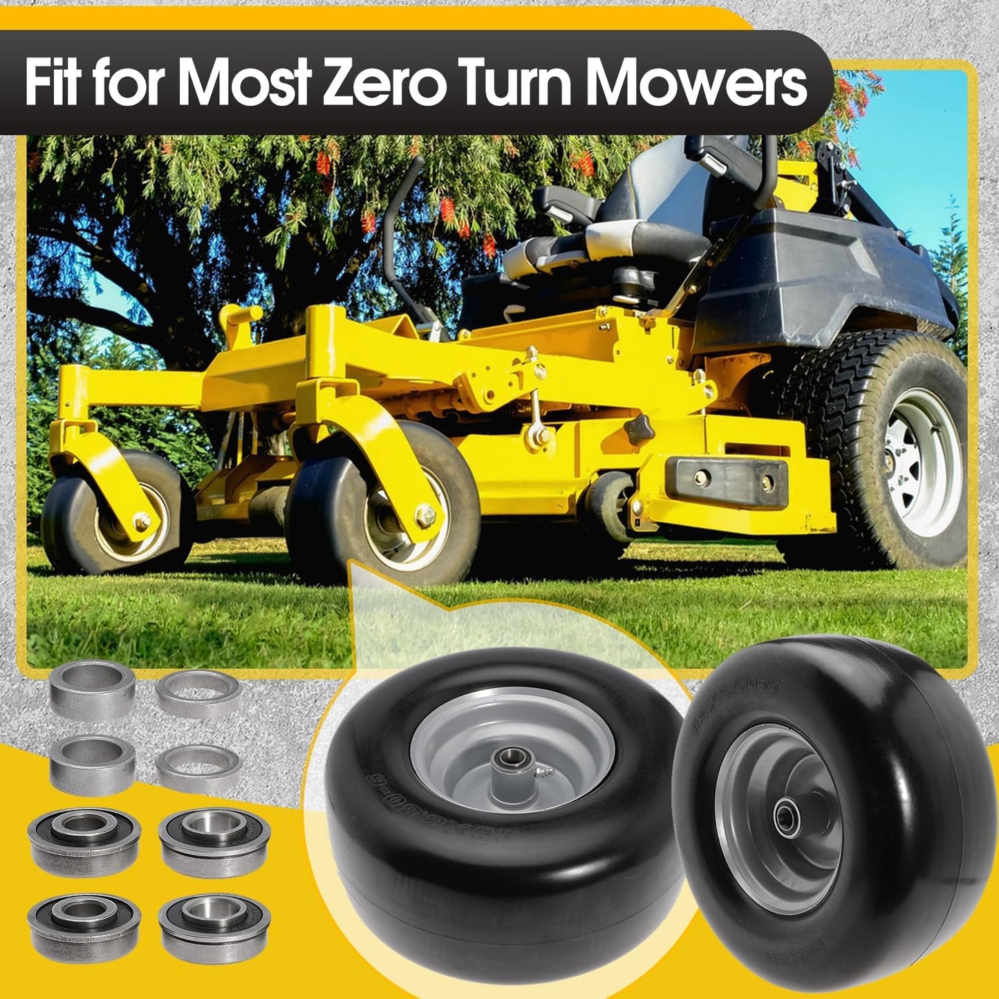 13x6.50-6" Lawn Mower Flat Free Front Wheel Tire, Solid Smooth Tire for Cub Cadet for Toro Zero Turn Lawn Mower with 5.5"-7.5" Center Hub and 3/4" 5/8" 1/2" Precision Bearings (Silver-1pc)