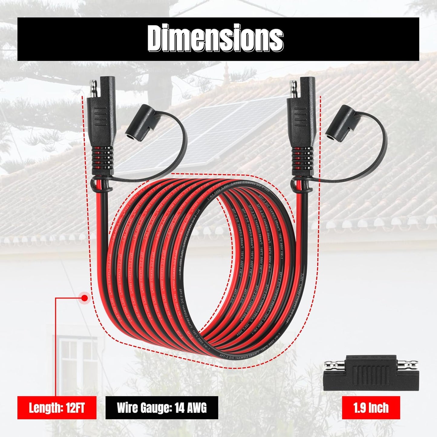 12FT 14AWG SAE Extension Cable, 14 AWG SAE Quick Disconnect Wire Harness 14 Gauge with Polarity Reverse Adapter for Solar Panel RV Battery Automotive and Marine Applications (14AWG 12FT)
