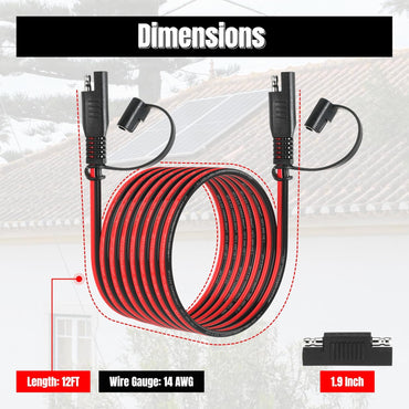 12FT 14AWG SAE Extension Cable, 14 AWG SAE Quick Disconnect Wire Harness 14 Gauge with Polarity Reverse Adapter for Solar Panel RV Battery Automotive and Marine Applications (14AWG 12FT)