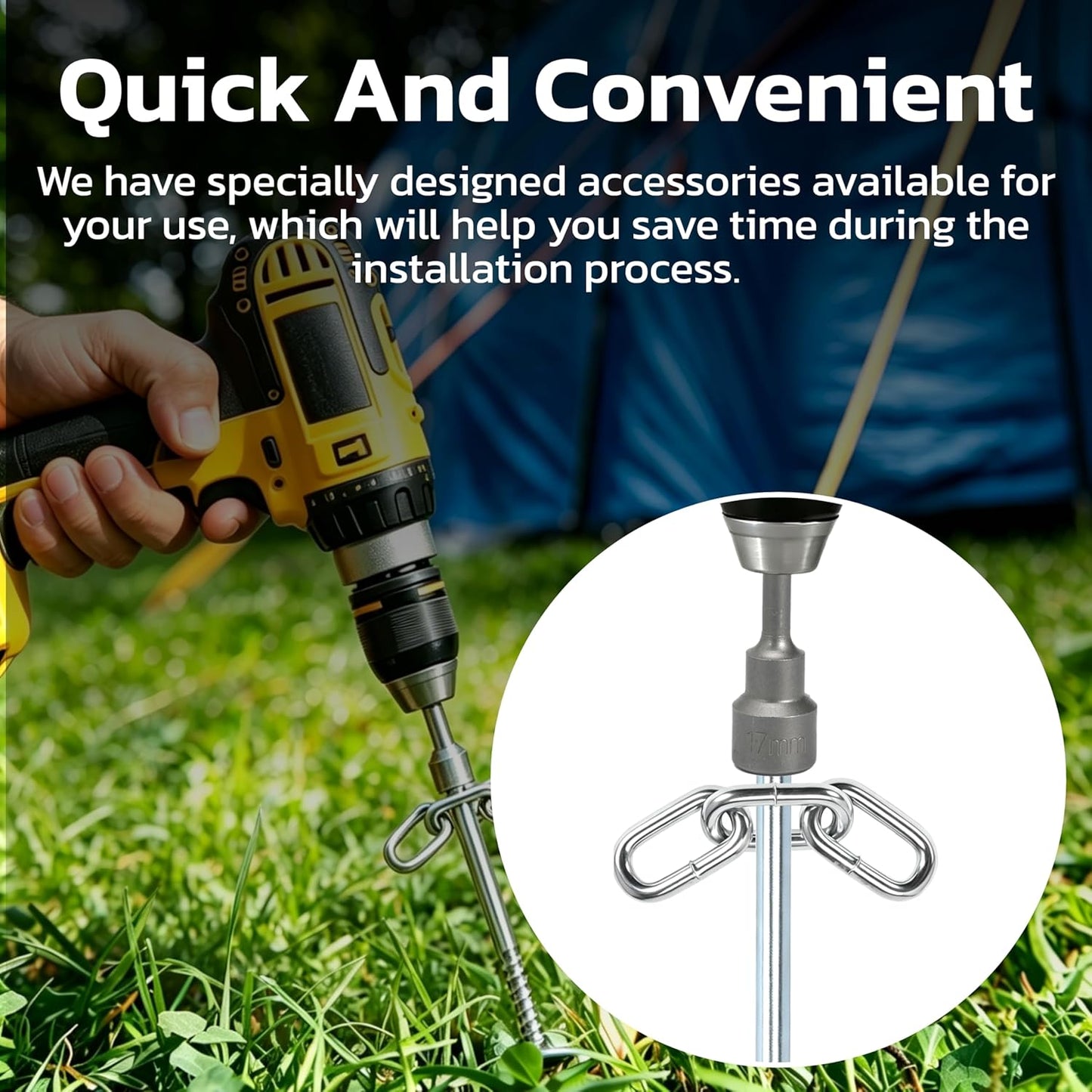 Heavy Duty Lag Screws 3/8 x 12 Tent Stakes Kit with Chain Links and Washers for Trampoline Carports Canopies Sheds Swing Sets Camping Ground Anchors for High Winds