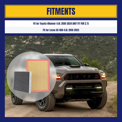 Engine and Cabin Air Filter for Toyota 4Runner 4.0L 2010-2024 for Lexus GX 460 4.6L 2010-2023 Replace CA10835 CF10285