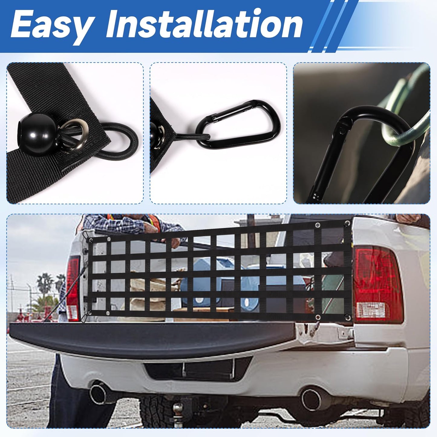 60'' x 18'' Tailgate Net for Full Size Truck Bed, 60x18 Pickup Cargo Net Tail Gate Cargo Netting for GMC, for Chevy Chevrolet, for Ford, for Dodge Ram (Style B)