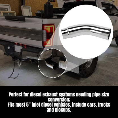 5 Inch Diesel Exhaust Elbow Tip, 5" Inlet to 6" Outlet, 23" Long Chrome Exhaust Pipe Elbow 2pcs 5'' Exhaust Clamps