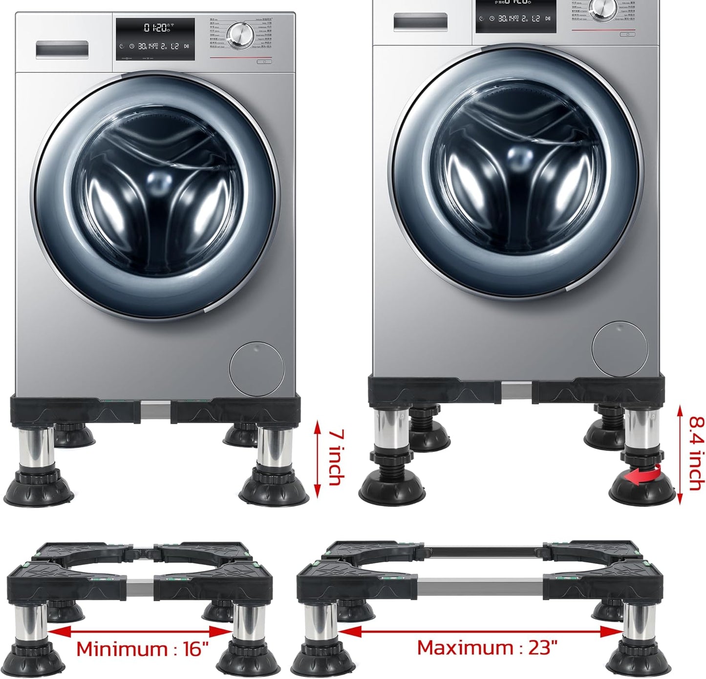 Washing Machine Stand, Fridge Stands, Adjustable Furniture Base for Air-conditioner, Household Appliance Pedestal for Washer Dryer Refrigerator with 4 Height-adjustable Sturdy Feet