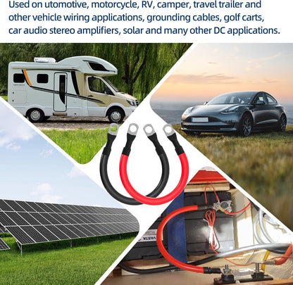 4 AWG Battery Cable 4AWG Gauge Pure Copper Battery Inverter Cables with 3/8 in Lugs Both Ends Power Inverter Wire Set for Automotive Solar Marine Boat RV Car Motorcycle Red and Black (9in)