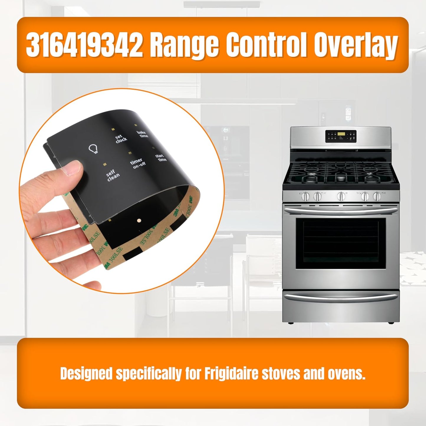 Replacement 316419342 Stove Oven Control Overlay for Frigidaire, Replaces AP5184551 316419306 316419336 1940462 316419345 318214517 AH3495602 EA3495602 PS3495602 5304509231 5304510064