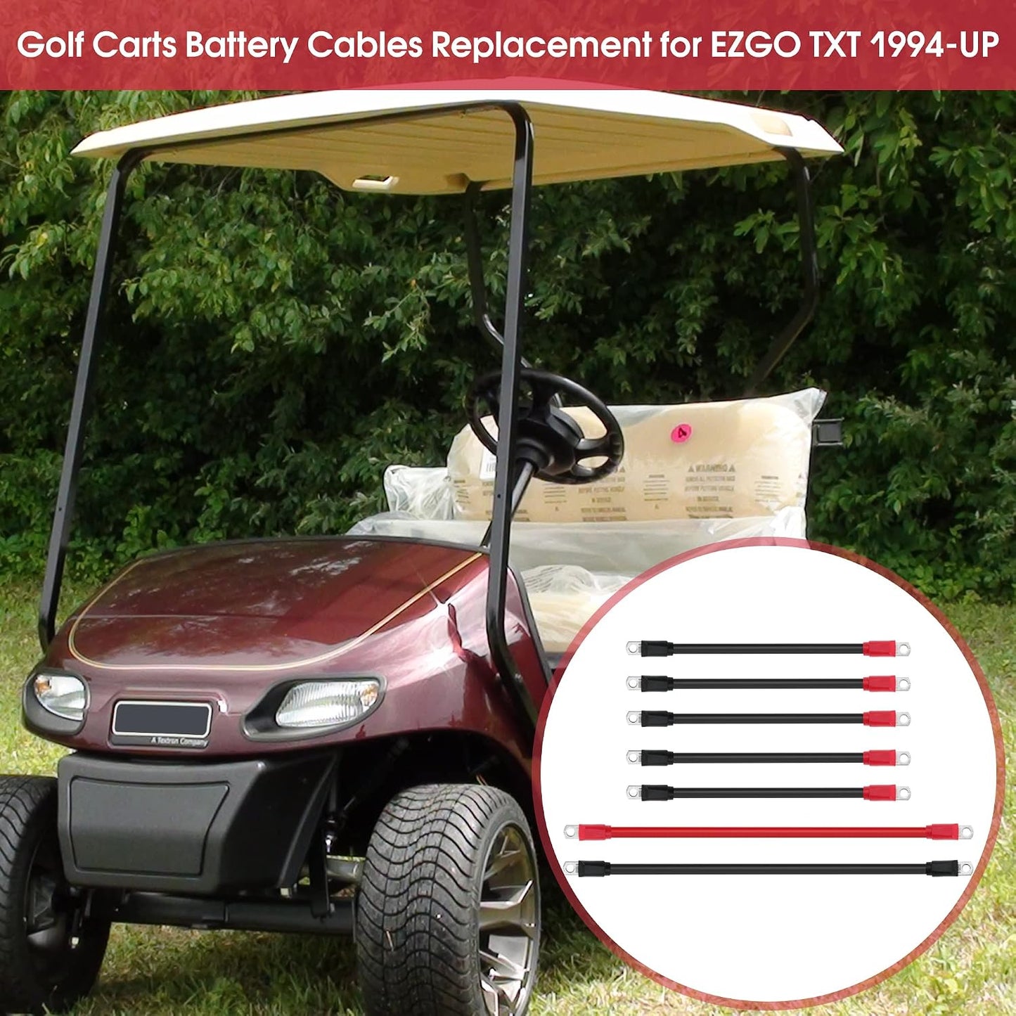 Golf Cart Battery Cables for EZGO E-Z-Go TXT 1994-UP 36V and 48V 4 Gauge Pure Copper AC/DC Wiring Set 7pcs