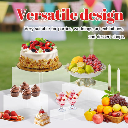 8 Buffet Risers Acrylic Cube Display Stands Box Risers with Hollow Bottoms Dessert Table Display Set Food Nesting Risers for Buffet Table, Cupcake Candy Food, Parties, Brunch, Weddings (Transparent, 8pcs-3''4''5''6''7''8'' 9'' 10'')