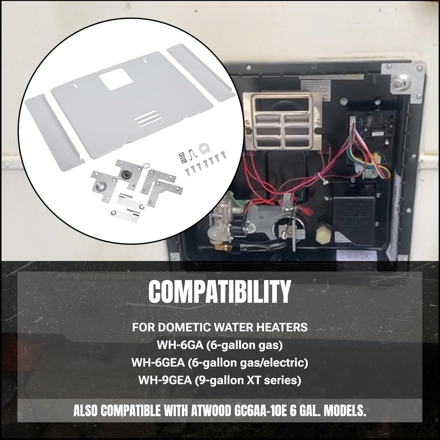 RV Water Heater Door Conversion Kit for Dometic WH-6GEA, WH-6GA, WH-9GEA Compatible with Atwood GC6AA-10E 6 Gallon Older Openings