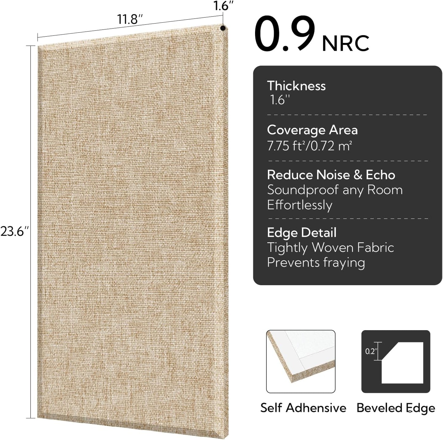 4 Pack Fiberglass Acoustic Wall Panels Fabric Wrapped 11.8'' x 23.6'' Khaki