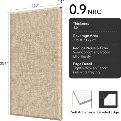 4 Pack Fiberglass Acoustic Wall Panels Fabric Wrapped 11.8'' x 23.6'' Khaki