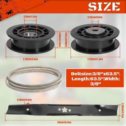 Idler Pulley and Blade Repair Kit for LC221A LC221AH 22" AWD Walk-Behind Mowers, Includes 587969201 587973001 587969201 Pulleys, 580364609 Drive Belt and 586859604 Blade(White Belt, with Blade)