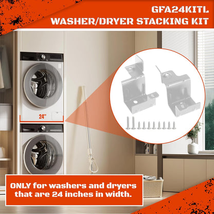 24 Inch Stacking Kit for GE GFA24KITL Washer Dryer Stack Bracket for 24" Front Load Laundry (Set of 2, White)