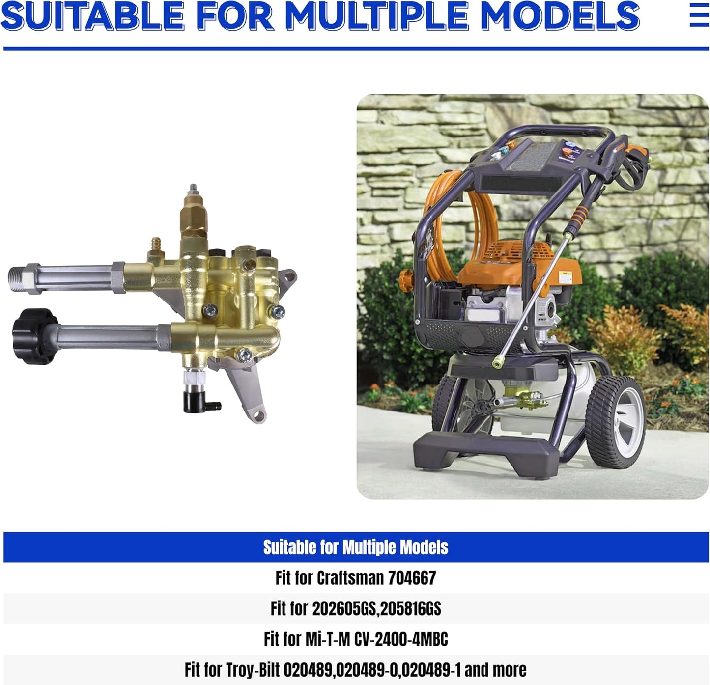 Pressure Washer Pump Replace RMW25G28-EZ 7/8” Vertical Shaft Pumps Right-Handed Power Washer Pump for Troy-Bilt for Craftsman with Easy Start Valve Thermal Relief Valve 2.5 GPM 2800 PSI 193 Max Bar
