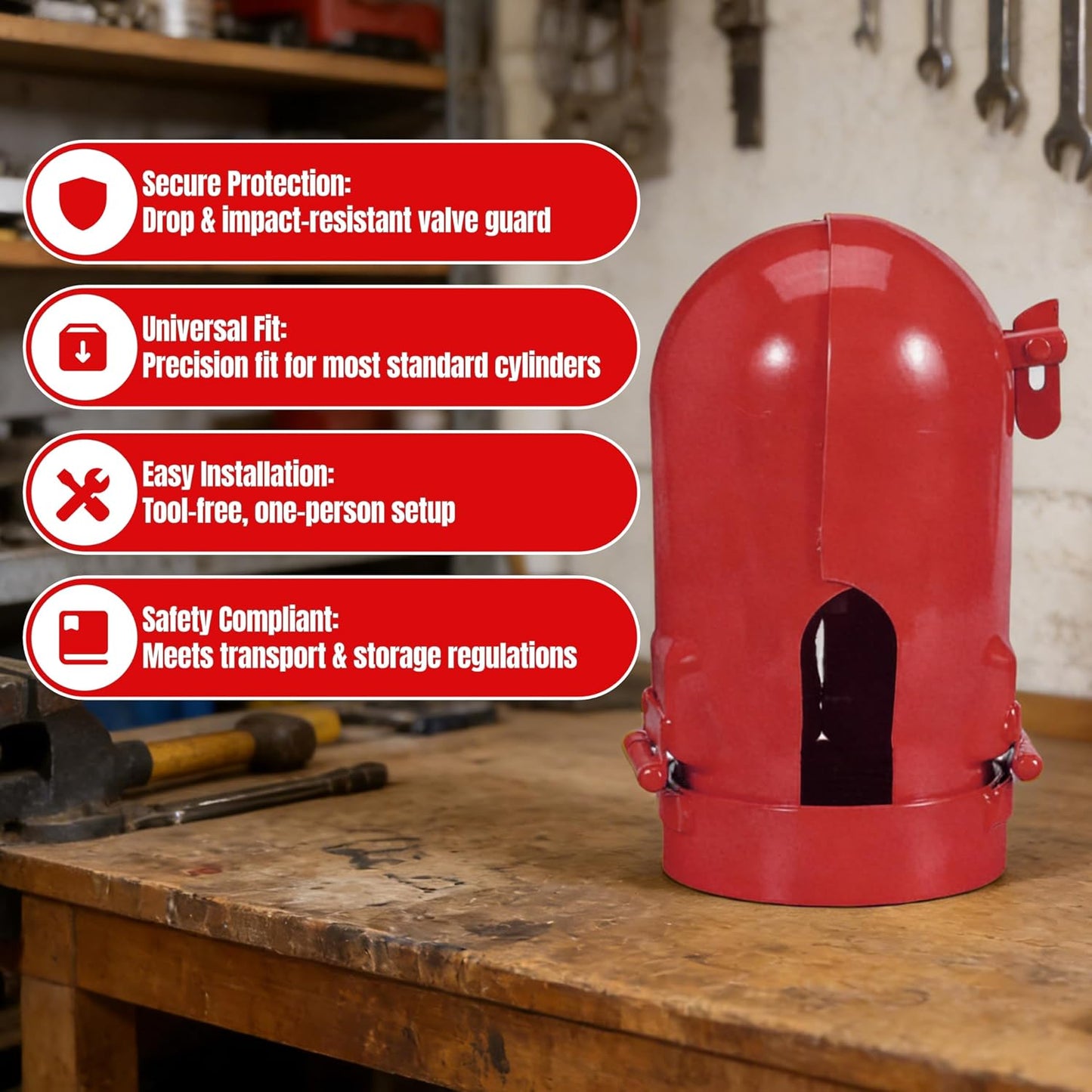 Acetylene Cylinder Regulator Protector Safety Cap High Pressure Gas Cylinder Tank Valve Protection Cap 3-1/8 x 11 Fall-Proof Design Compatible with GT-11, Red