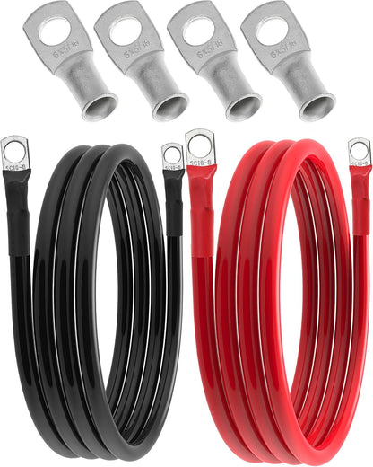 6 AWG Battery Cable 6 Gauge Battery Wires with 5/16 terminals Power Inverter Cables for Solar Boat Marine RV Car (3FT, 1 red +1 black cable)